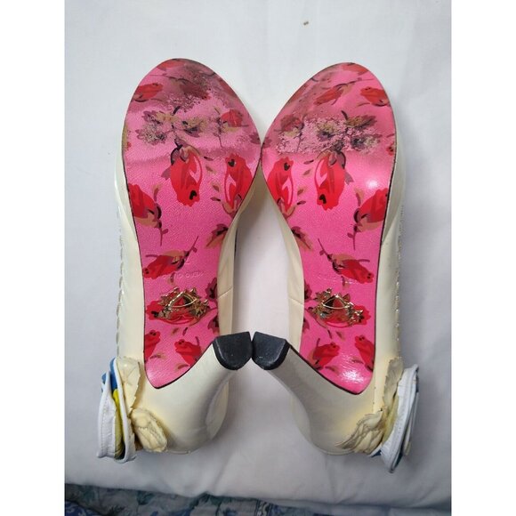 Betsey Johnson Womens 7 M Open Peep Toe High Heels Shoes Ivory Multicolor Floral - Picture 7 of 13